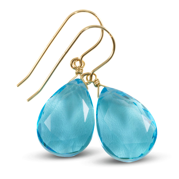 Simulated Aquamarine Earrings Aqua Large Blue 1.3" – Sterling Silver or 14k Gold