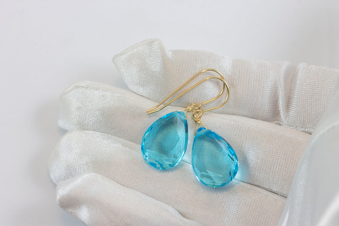 Simulated Aquamarine Earrings Aqua Large Blue 1.3" – Sterling Silver or 14k Gold