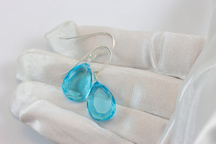 Simulated Aquamarine Earrings Aqua Large Blue 1.3" – Sterling Silver or 14k Gold