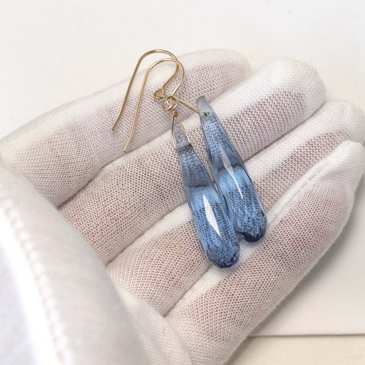 London blue simulated Topaz Earrings Faceted Large Long Dangle 14k Solid Gold or Filled or Sterling Silver Classic Simple Clean 2 Inch Drops