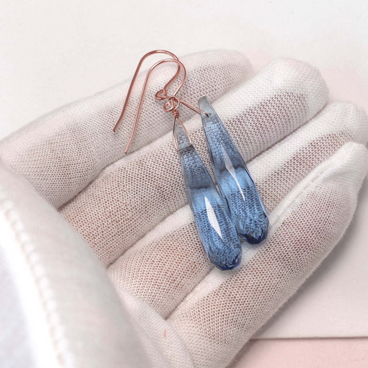 London blue simulated Topaz Earrings Faceted Large Long Dangle 14k Solid Gold or Filled or Sterling Silver Classic Simple Clean 2 Inch Drops