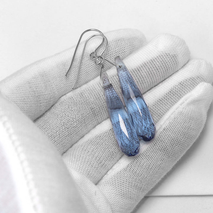 London blue simulated Topaz Earrings Faceted Large Long Dangle 14k Solid Gold or Filled or Sterling Silver Classic Simple Clean 2 Inch Drops
