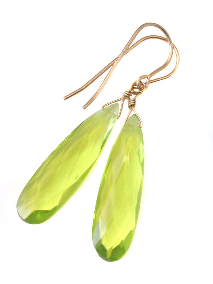 Peridot Green Earrings Faceted Large Sim Teardrop Drop Dangle Sterling Silver or 14k Solid Gold or Yellow or Rose Fill Long Briolette
