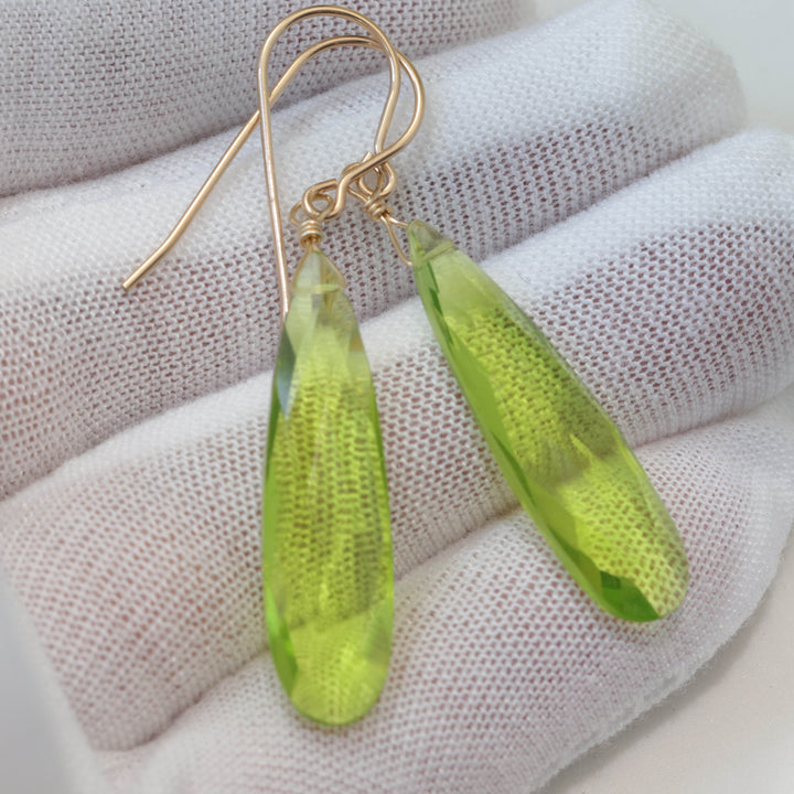 Peridot Green Earrings Faceted Large Sim Teardrop Drop Dangle Sterling Silver or 14k Solid Gold or Yellow or Rose Fill Long Briolette