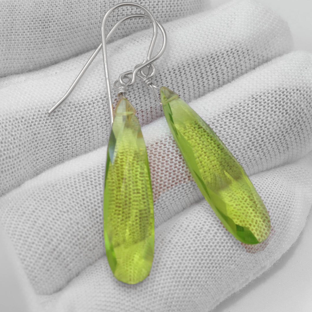 Peridot Green Earrings Faceted Large Sim Teardrop Drop Dangle Sterling Silver or 14k Solid Gold or Yellow or Rose Fill Long Briolette