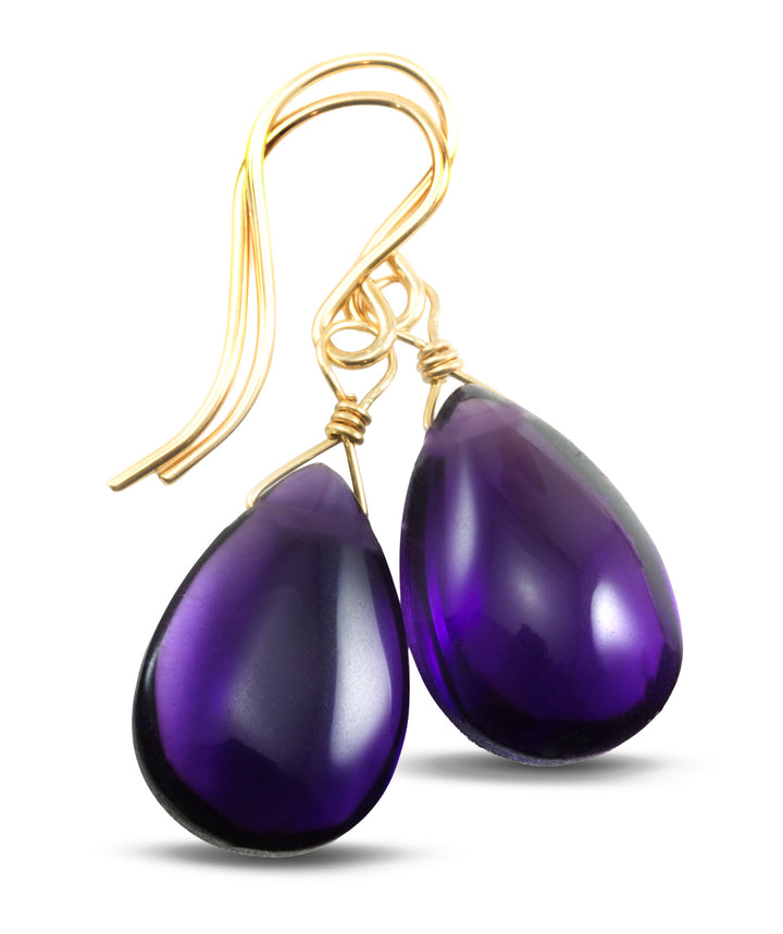 Simulated Amethyst Smooth Purple Earrings 1.2" – Sterling Silver or 14k Gold