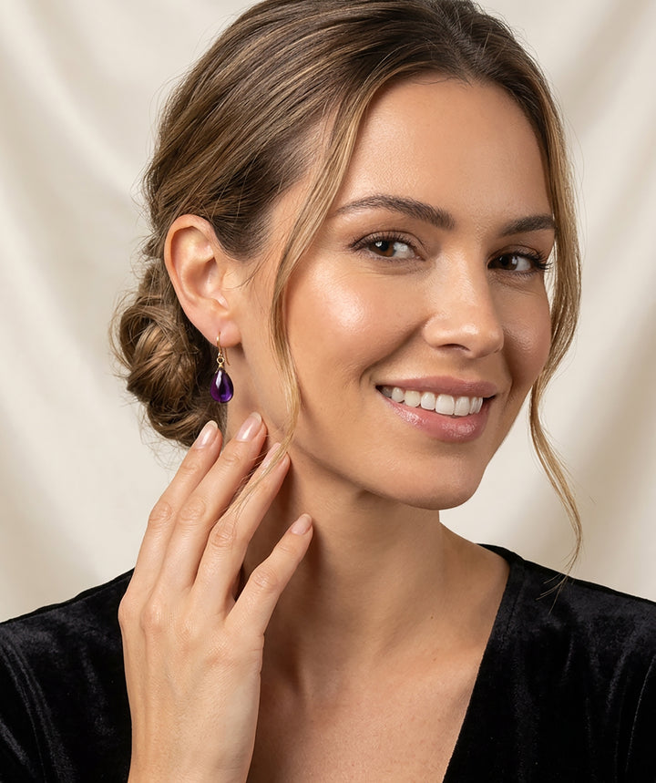 Simulated Amethyst Smooth Purple Earrings 1.2" – Sterling Silver or 14k Gold