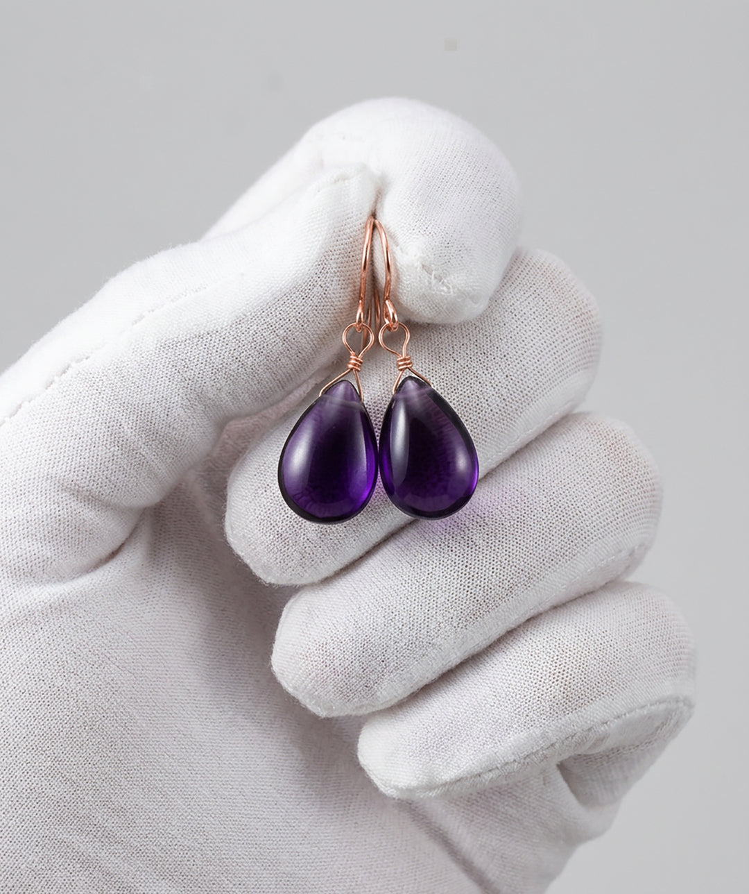 Simulated Amethyst Smooth Purple Earrings 1.2" – Sterling Silver or 14k Gold
