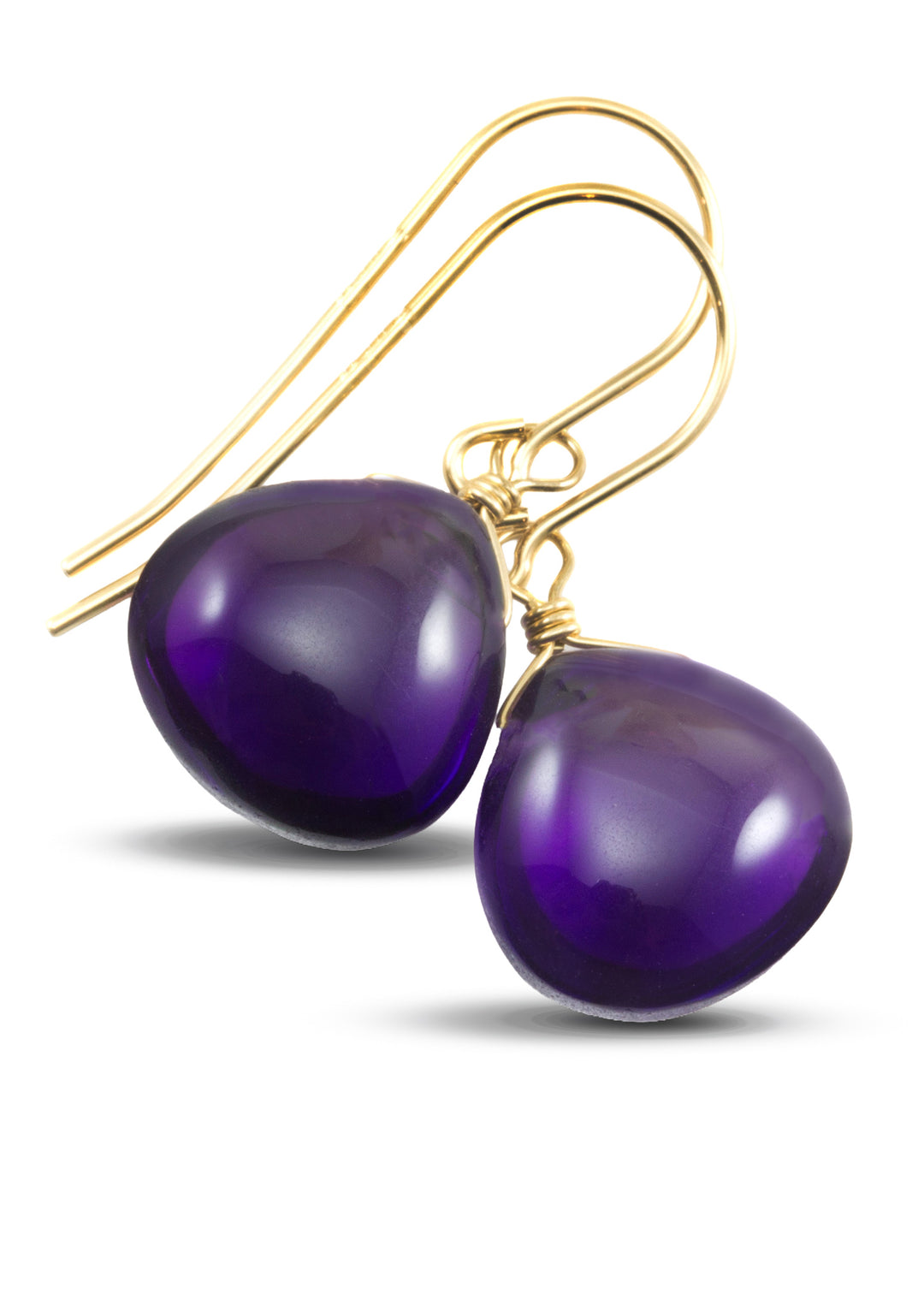 Simulated Amethyst Purple Smooth Earrings 1.1" – Sterling Silver or 14k Gold
