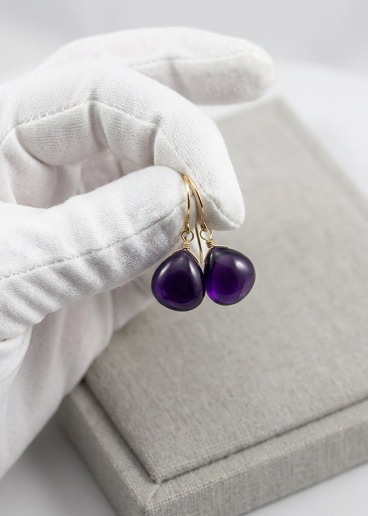 Simulated Amethyst Purple Smooth Earrings 1.1" – Sterling Silver or 14k Gold