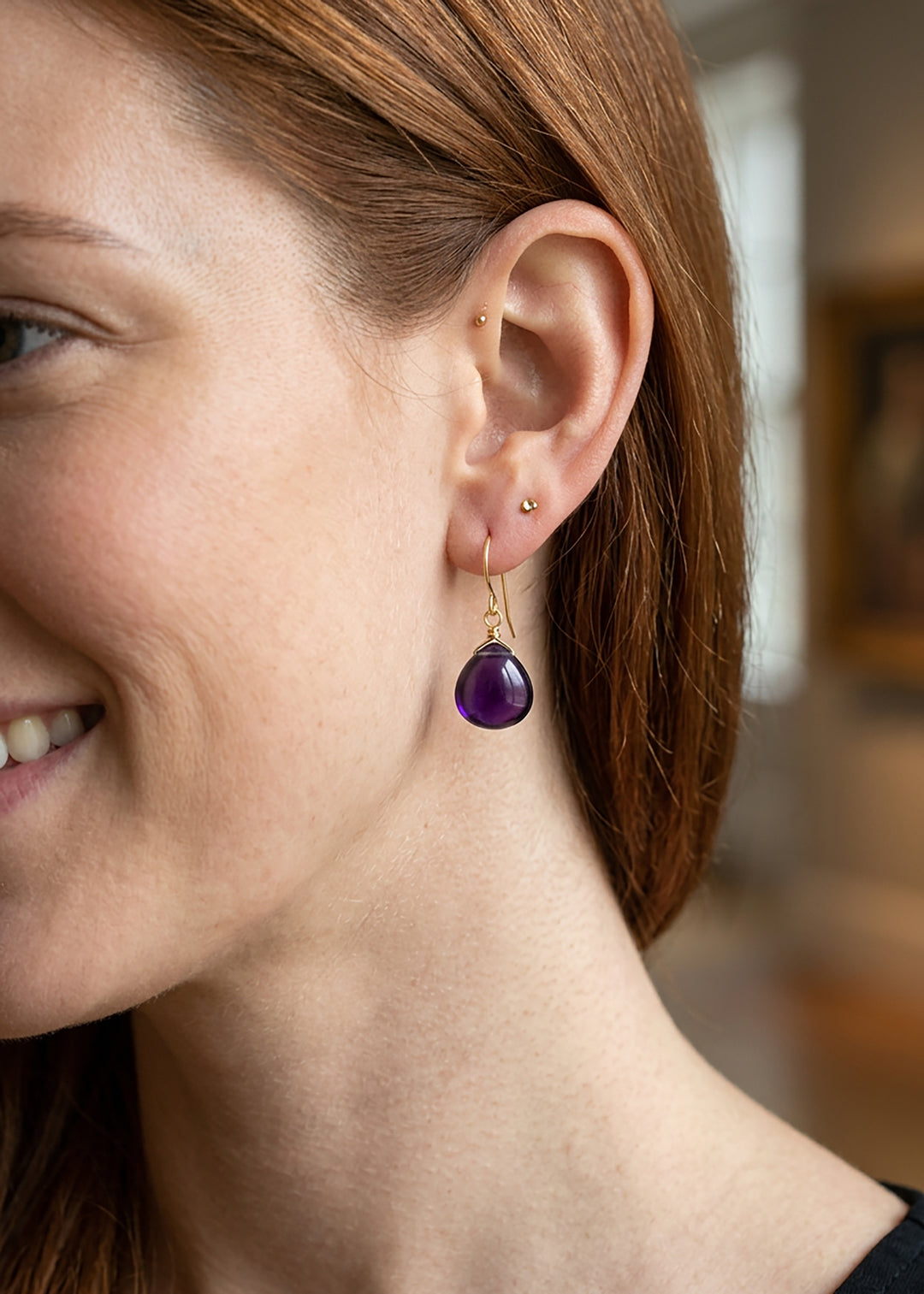 Simulated Amethyst Purple Smooth Earrings 1.1" – Sterling Silver or 14k Gold