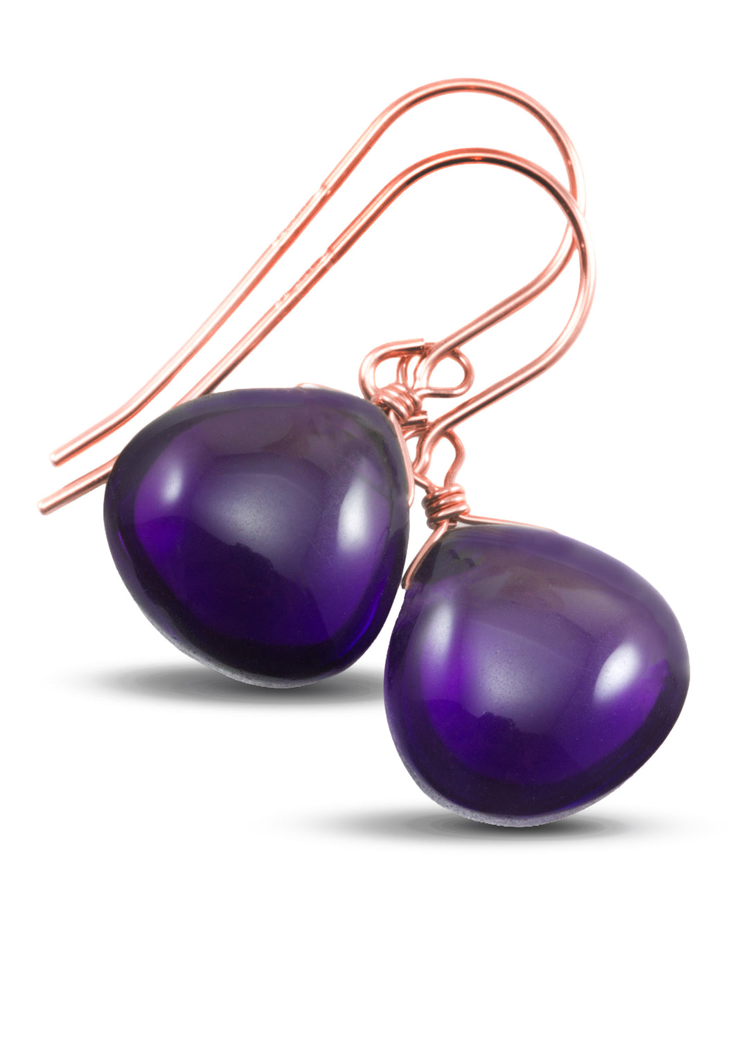 Simulated Amethyst Purple Smooth Earrings 1.1" – Sterling Silver or 14k Gold