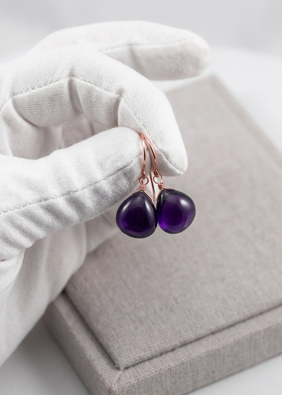 Simulated Amethyst Purple Smooth Earrings 1.1" – Sterling Silver or 14k Gold