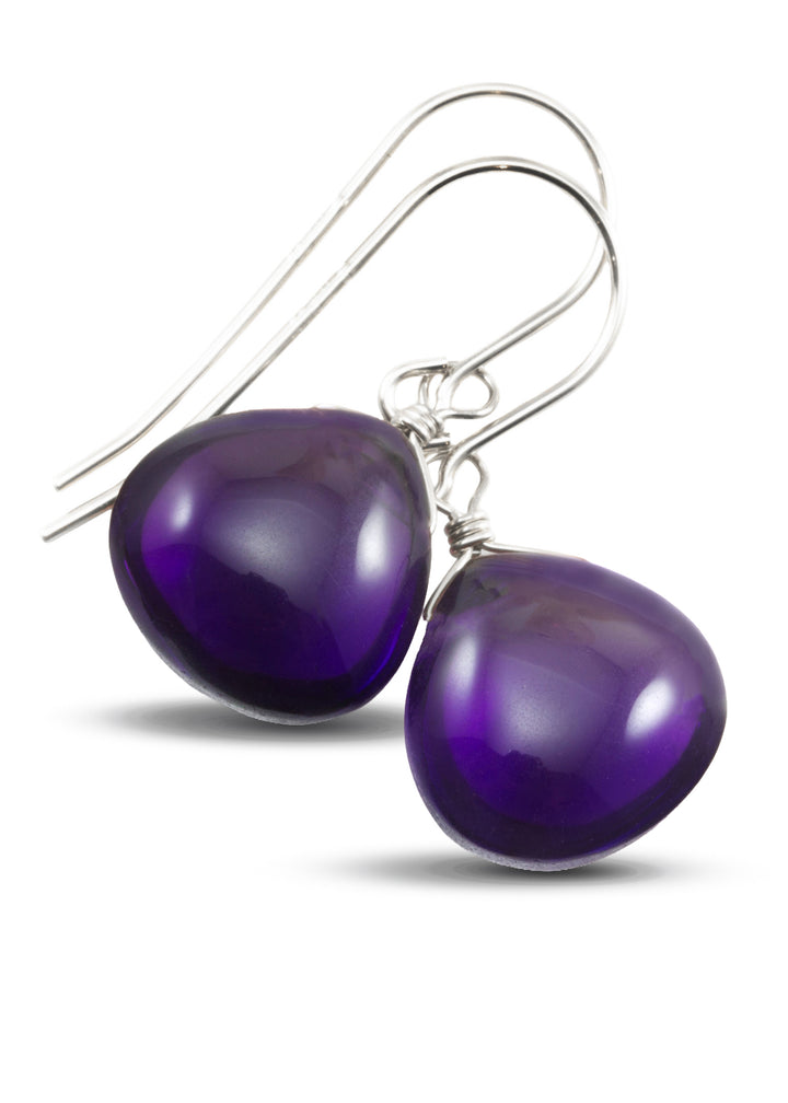 Simulated Amethyst Purple Smooth Earrings 1.1" – Sterling Silver or 14k Gold
