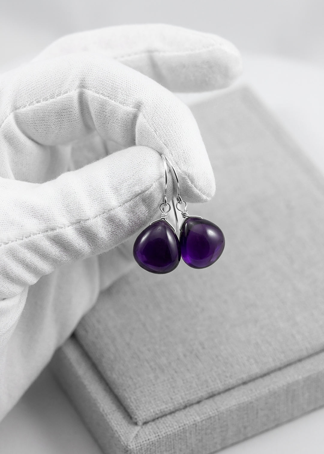 Simulated Amethyst Purple Smooth Earrings 1.1" – Sterling Silver or 14k Gold