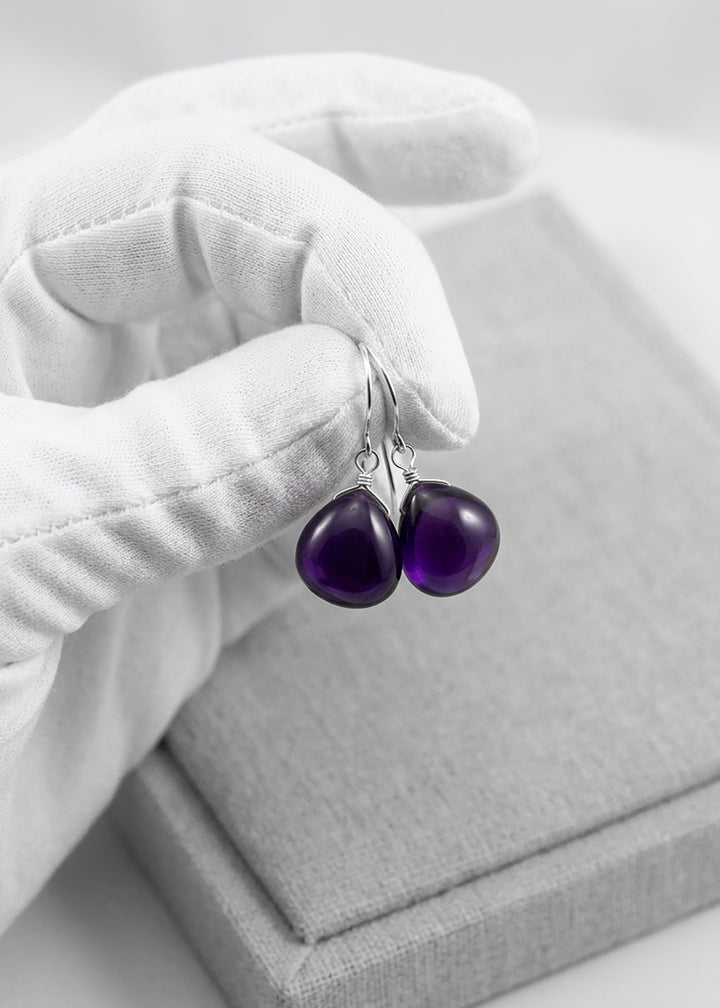 Simulated Amethyst Purple Smooth Earrings 1.1" – Sterling Silver or 14k Gold