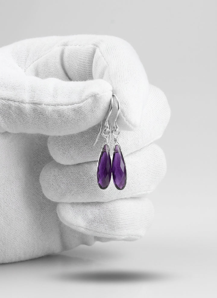 Simulated Amethyst Purple Earrings 1.4" – Sterling Silver or 14k Gold
