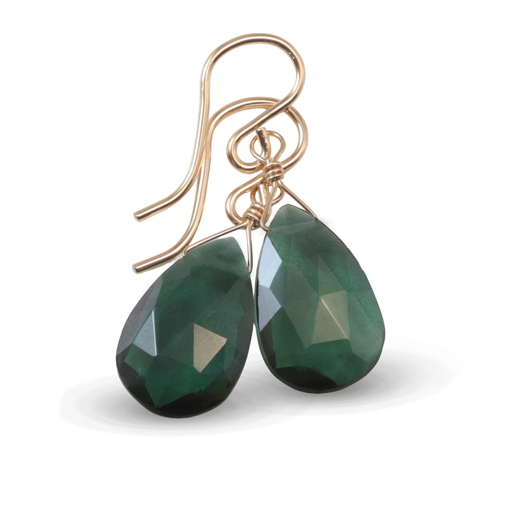 Green Smoky Sim Tourmaline Earrings Pear Briolette Smokey Olive Drops 14k Solid Gold or Filled or Sterling Silver Classic Faceted Cut Drops
