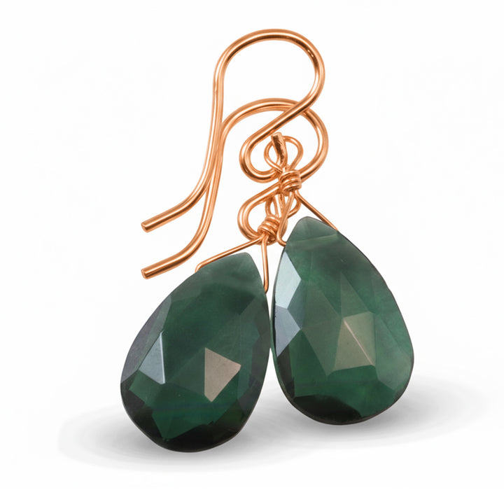 Green Smoky Sim Tourmaline Earrings Pear Briolette Smokey Olive Drops 14k Solid Gold or Filled or Sterling Silver Classic Faceted Cut Drops