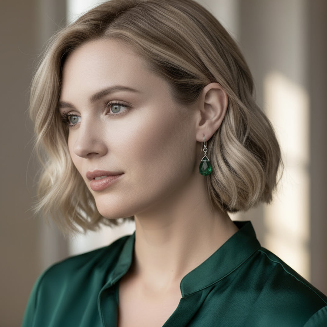 Green Smoky Sim Tourmaline Earrings Pear Briolette Smokey Olive Drops 14k Solid Gold or Filled or Sterling Silver Classic Faceted Cut Drops