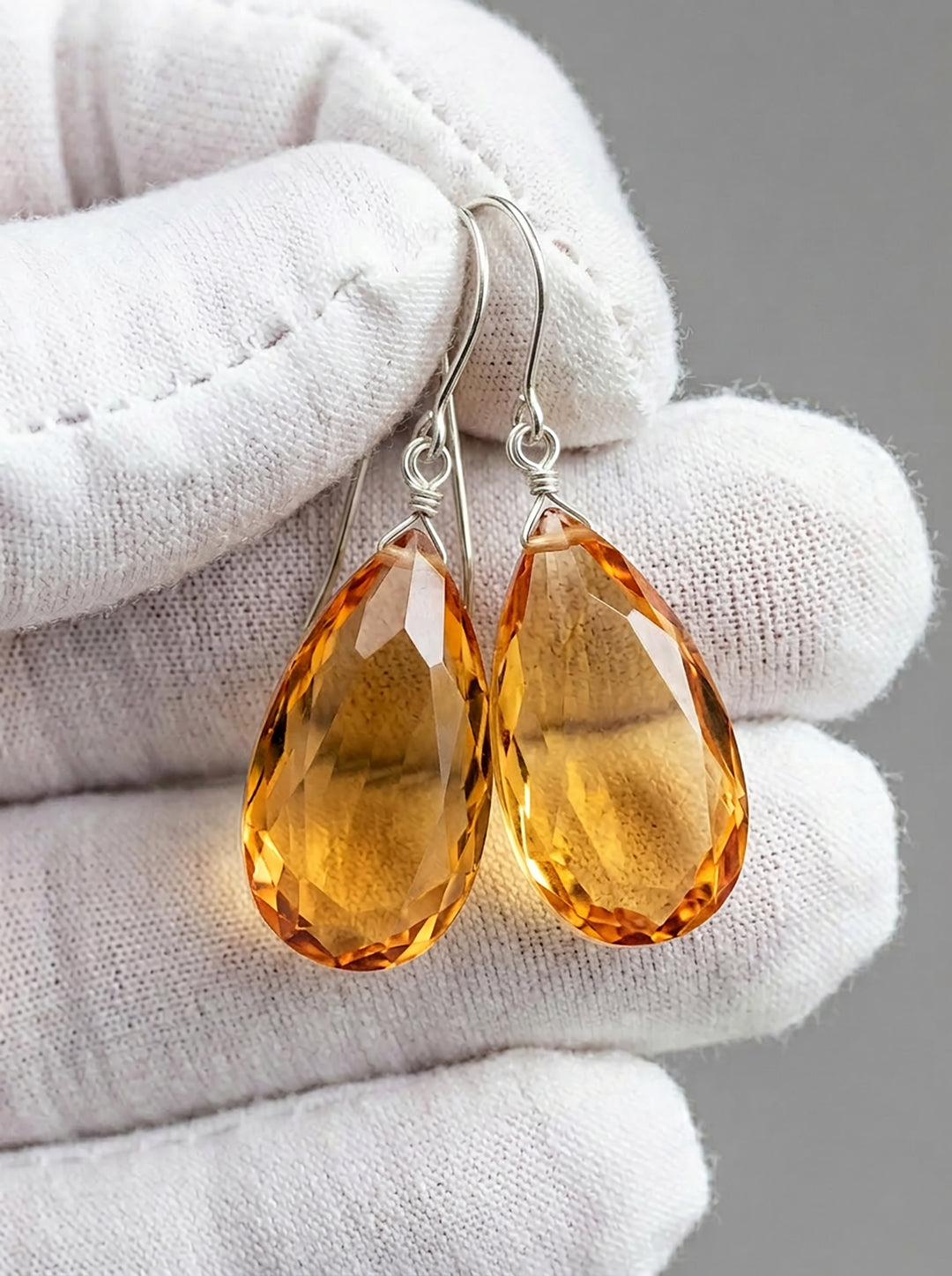 Madeira Simulated Citrine Earrings Dark Yellow Large Faceted Teardrops Drops 14k solid gold or filled or Sterling Silver