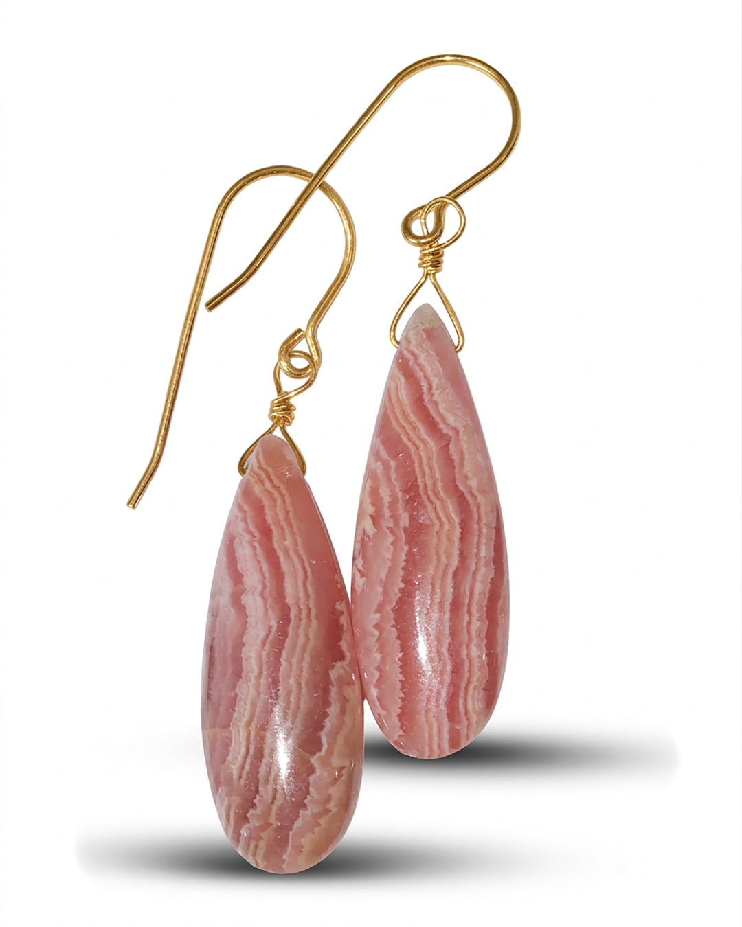 Natural Pink Rhodochrosite Earrings Smooth Large Long Briolette Dangle Drops Sterling Silver or 14k Solid Gold or Filled Teardrops AAAA