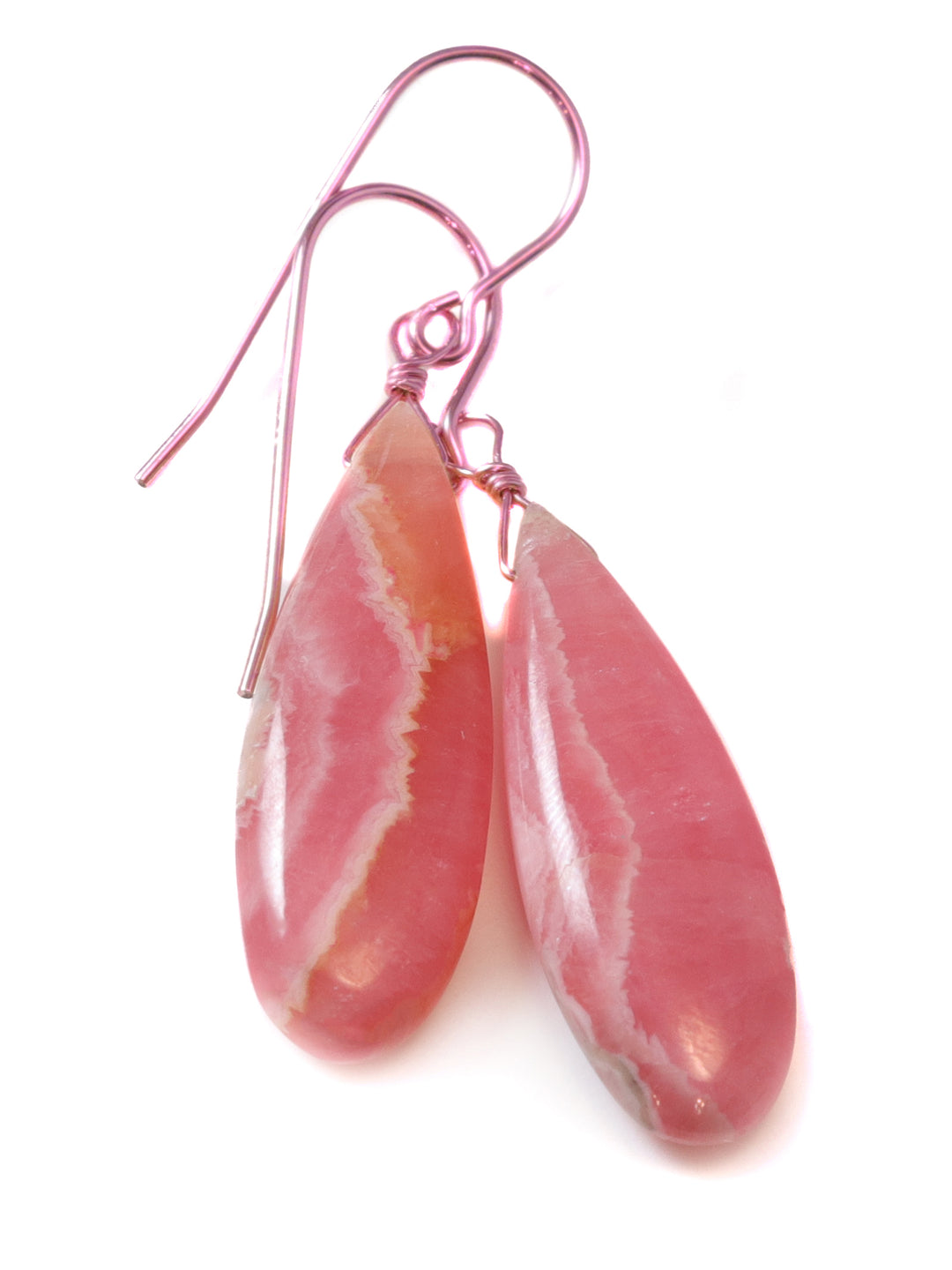 Natural Pink Rhodochrosite Earrings Smooth Large Long Briolette Dangle Drops Sterling Silver or 14k Solid Gold or Filled Teardrops AAAA