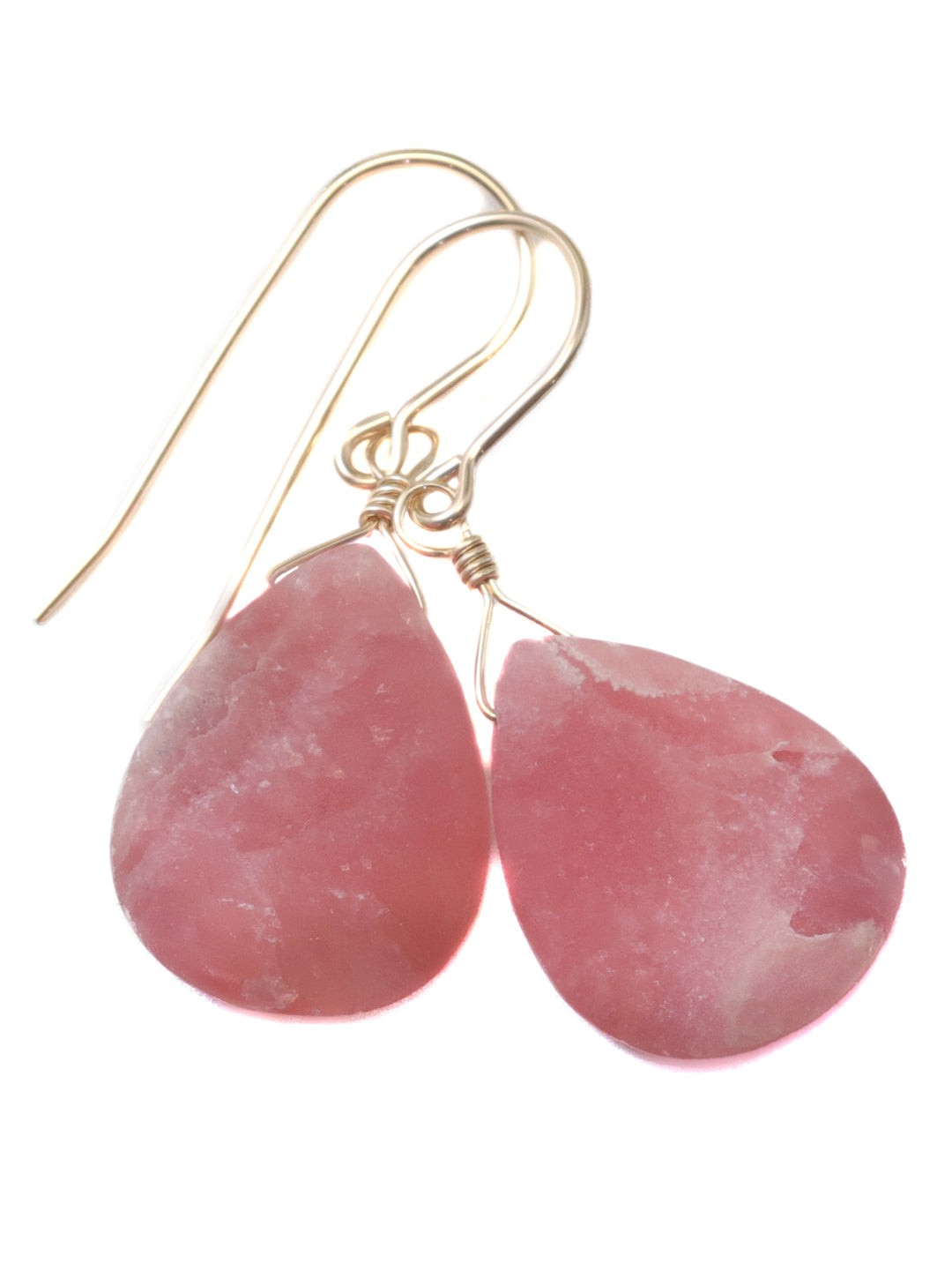 Pink Rhodochrosite Earrings Smooth Natural Teardrop Dangle Drops Sterling Silver or 14k Solid Gold or Filled Natural Earthy Pink Simple Drop