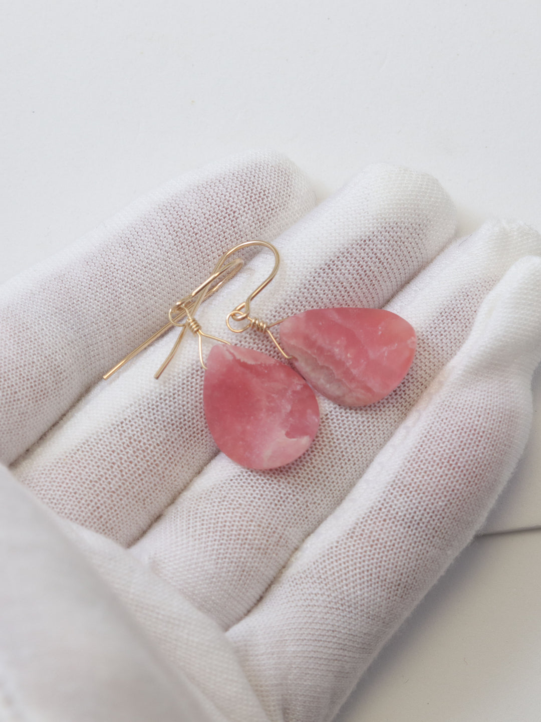 Pink Rhodochrosite Earrings Smooth Natural Teardrop Dangle Drops Sterling Silver or 14k Solid Gold or Filled Natural Earthy Pink Simple Drop