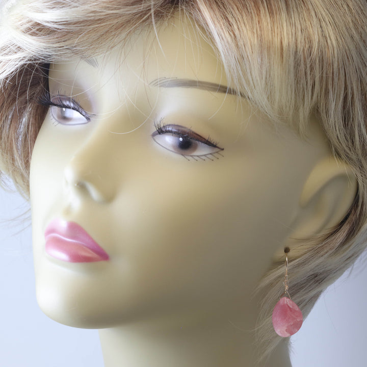 Pink Rhodochrosite Earrings Smooth Natural Teardrop Dangle Drops Sterling Silver or 14k Solid Gold or Filled Natural Earthy Pink Simple Drop