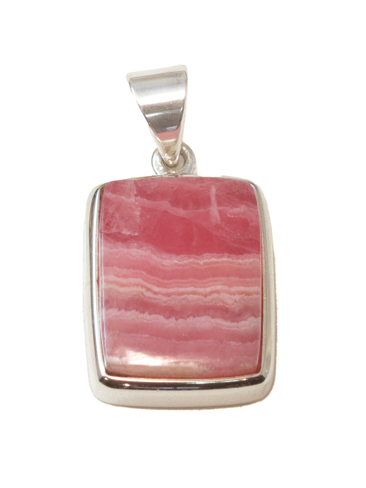 Rhodochrosite Necklace Pendant Natural Pink Genuine Contemporary Rectangle Cut Sterling Silver Bezel