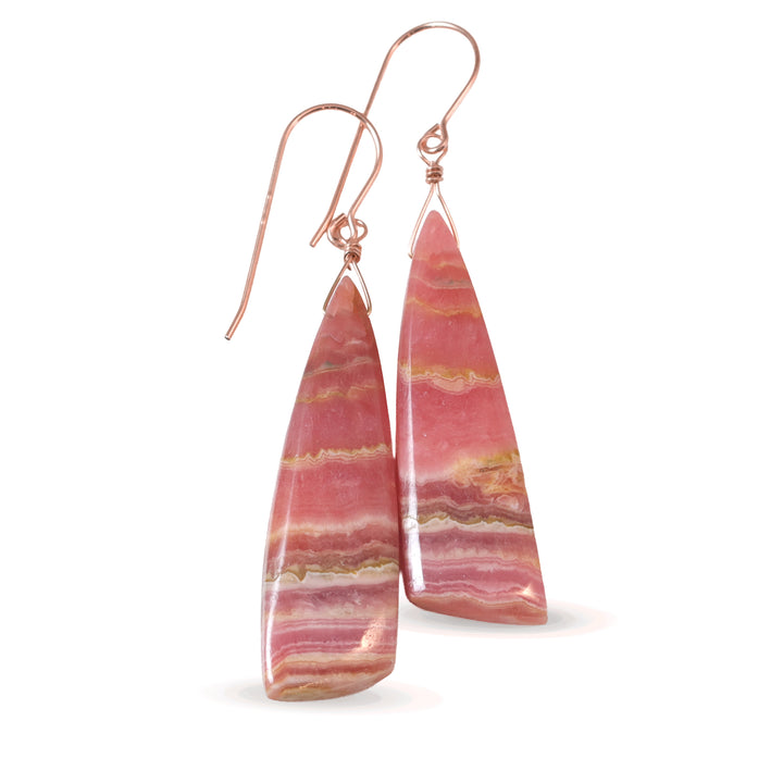 Natural Pink Rhodochrosite Earrings Large Long 2.2 Inch Dangles Sterling Silver or 14k Solid Gold or Filled Teardrops AAAA (Copy)
