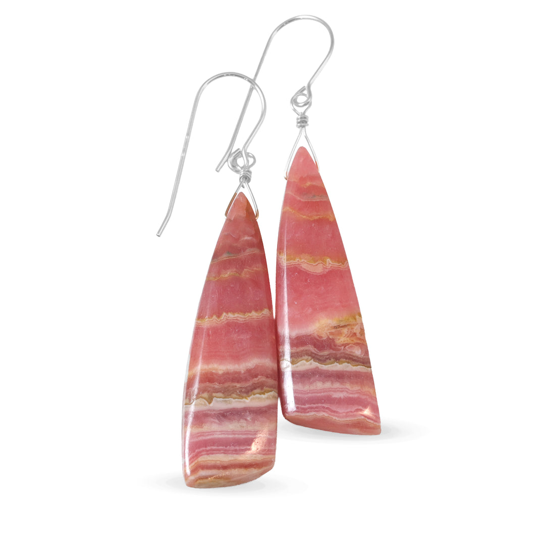 Natural Pink Rhodochrosite Earrings Large Long 2.2 Inch Dangles Sterling Silver or 14k Solid Gold or Filled Teardrops AAAA (Copy)