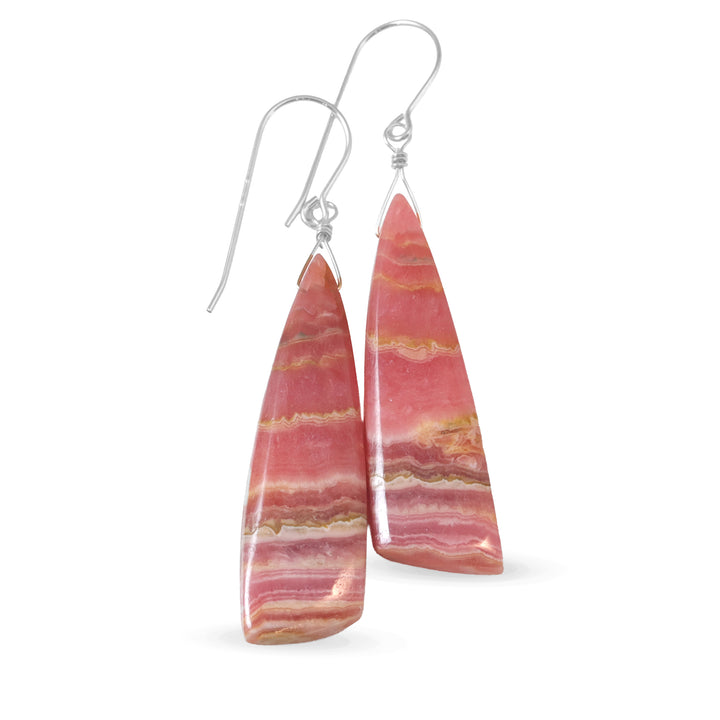 Natural Pink Rhodochrosite Earrings Large Long 2.2 Inch Dangles Sterling Silver or 14k Solid Gold or Filled Teardrops AAAA (Copy)
