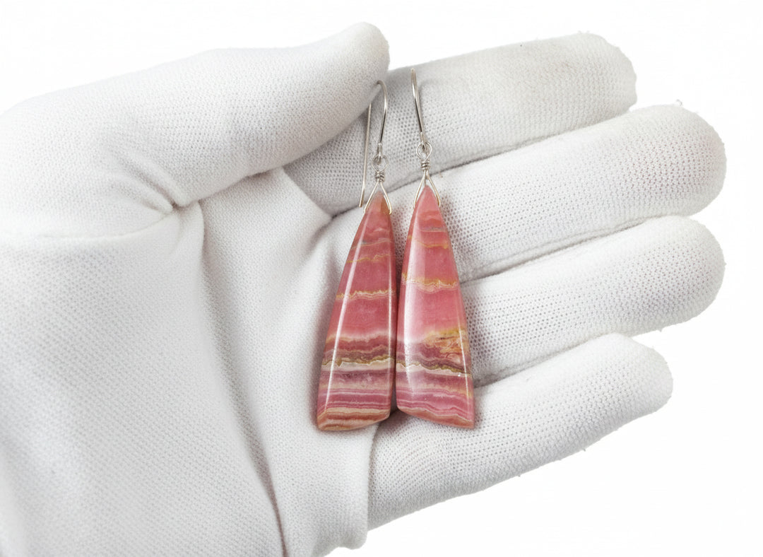 Natural Pink Rhodochrosite Earrings Large Long 2.2 Inch Dangles Sterling Silver or 14k Solid Gold or Filled Teardrops AAAA (Copy)