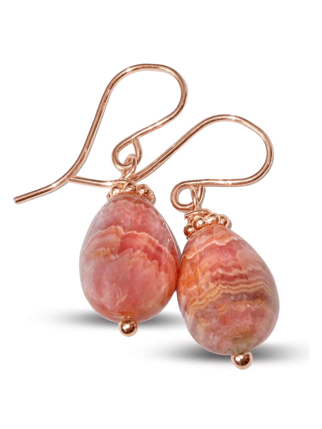 Rhodochrosite Earrings Smooth Natural PInk Teardrop Dangle Drops Sterling Silver or 14k Solid Gold or Filled Dainty Small Simple Earthy Pink