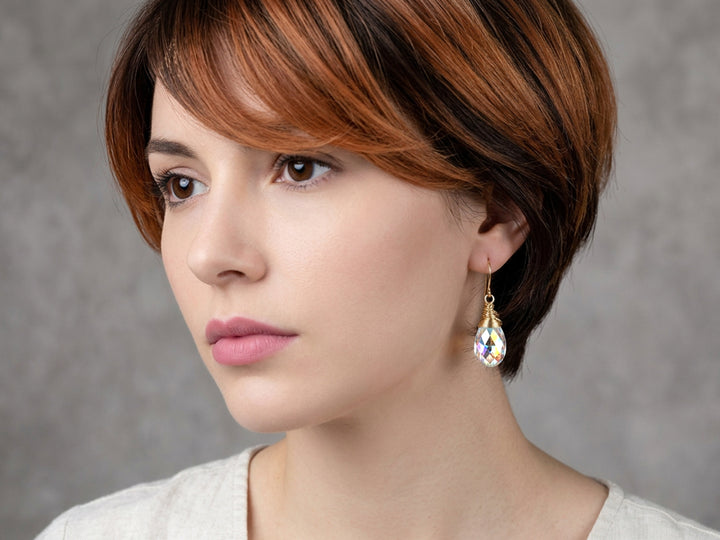 Spyglass Designs Earrings created with Crystals by Swarovski® Clear AB 14k Solid Gold or Sterling Silver Lg Briolette Dangles