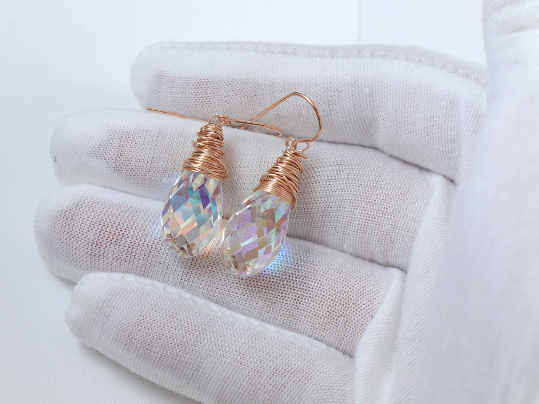 Spyglass Designs Earrings created with Crystals by Swarovski® Clear AB 14k Solid Gold or Sterling Silver Lg Briolette Dangles