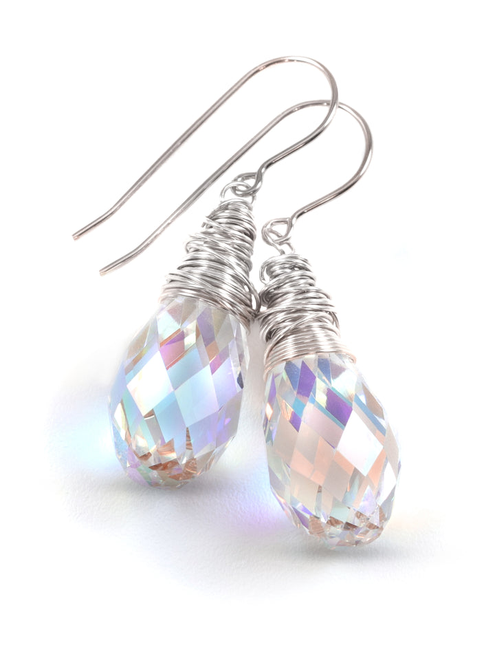 Spyglass Designs Earrings created with Crystals by Swarovski® Clear AB 14k Solid Gold or Sterling Silver Lg Briolette Dangles