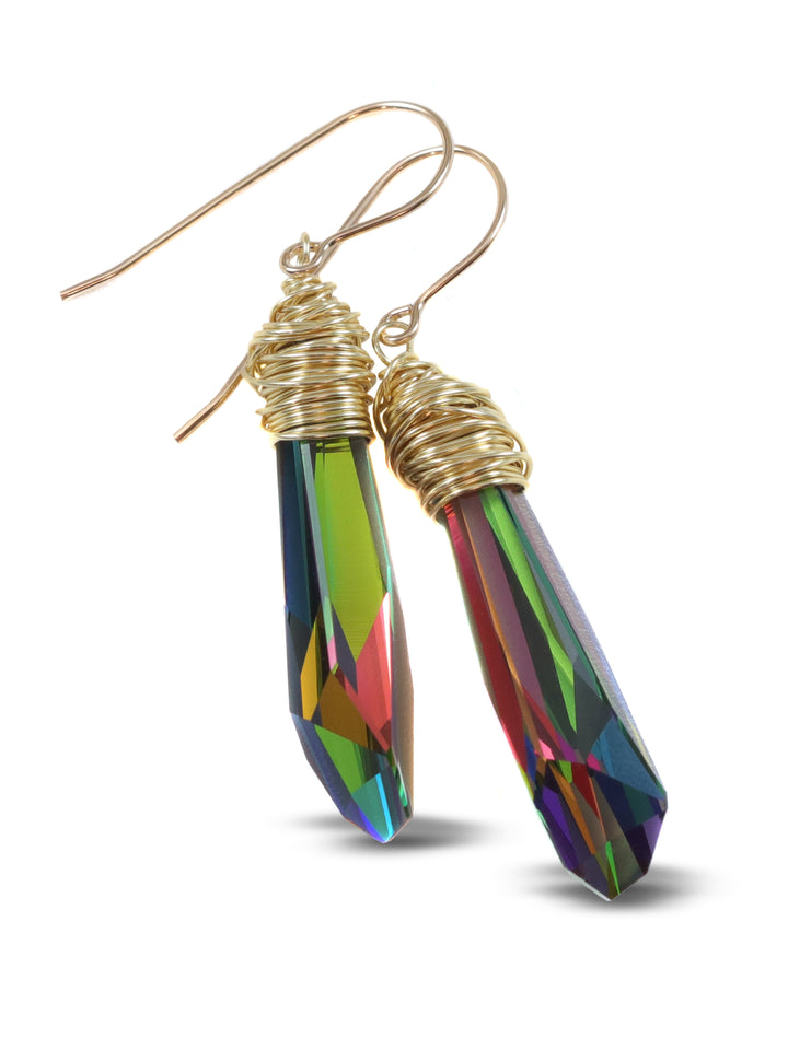 Spyglass Designs Earrings created with Crystals by Swarovski® Vitrail Multi Rainbow 14k Solid Gold or Sterling Silver Dangle 2