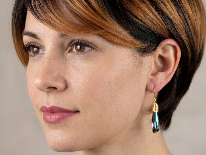 Spyglass Designs Earrings created with Crystals by Swarovski® Vitrail Multi Rainbow 14k Solid Gold Sterling Silver 2 In