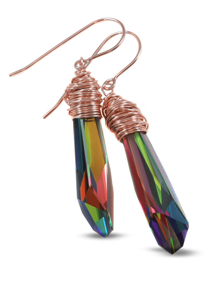 Spyglass Designs Earrings created with Crystals by Swarovski® Vitrail Multi Rainbow 14k Solid Gold Sterling Silver 2 In