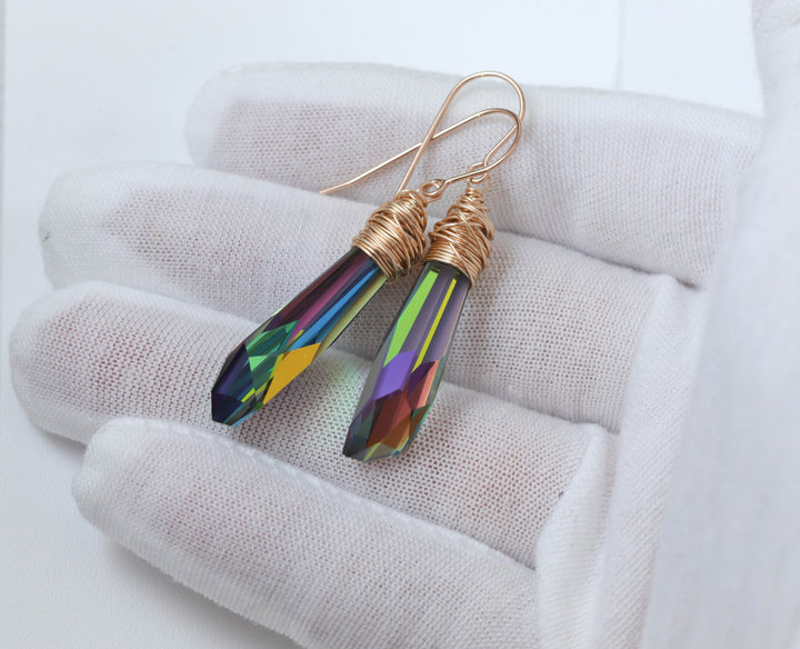 Spyglass Designs Earrings created with Crystals by Swarovski® Vitrail Multi Rainbow 14k Solid Gold or Sterling Silver Dangle 2