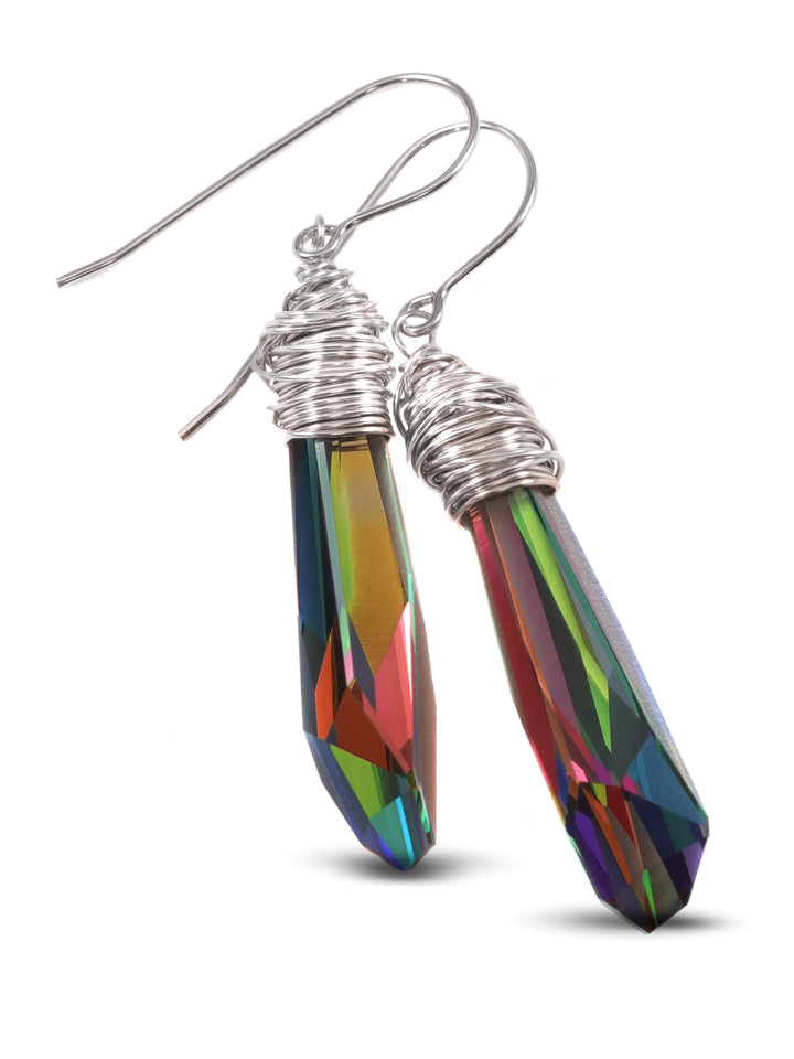 Spyglass Designs Earrings created with Crystals by Swarovski® Vitrail Multi Rainbow 14k Solid Gold or Sterling Silver Dangle 2