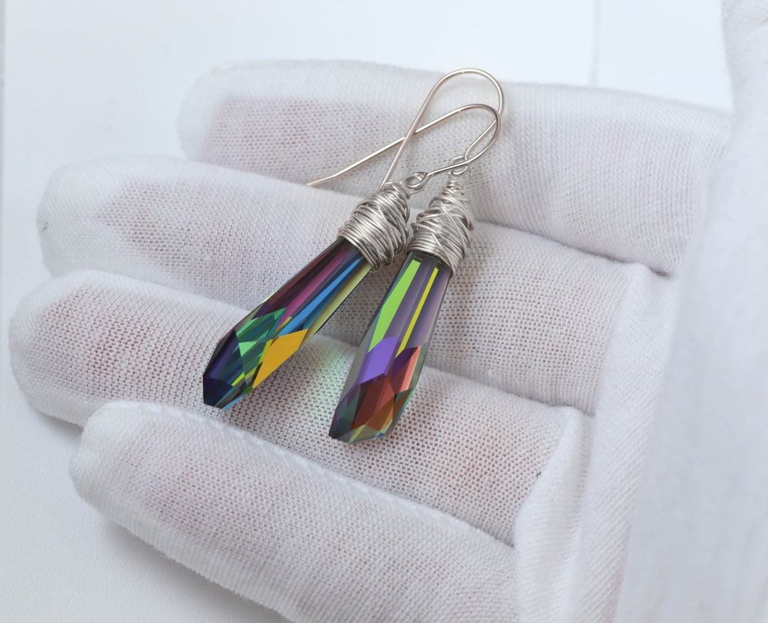 Spyglass Designs Earrings created with Crystals by Swarovski® Vitrail Multi Rainbow 14k Solid Gold or Sterling Silver Dangle 2