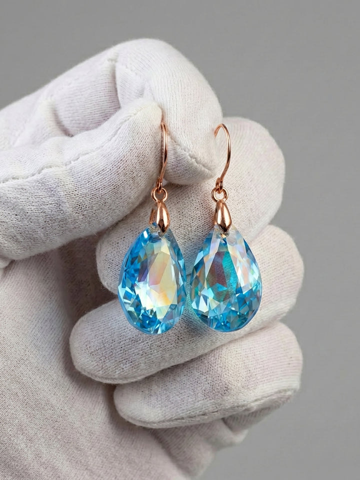 Spyglass Designs Earrings created with Crystals by Swarovski® Aqua Aquamarine Blue 14k Solid Gold or Sterling Silver Dangles