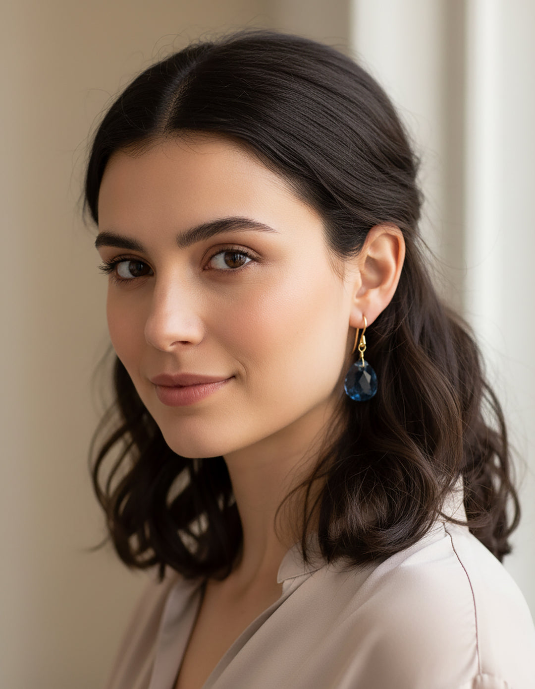 Spyglass Designs Wire Wrapped Earrings created with London Blue Sapphire Crystals 14k Solid Gold or Sterling Silver Dangles