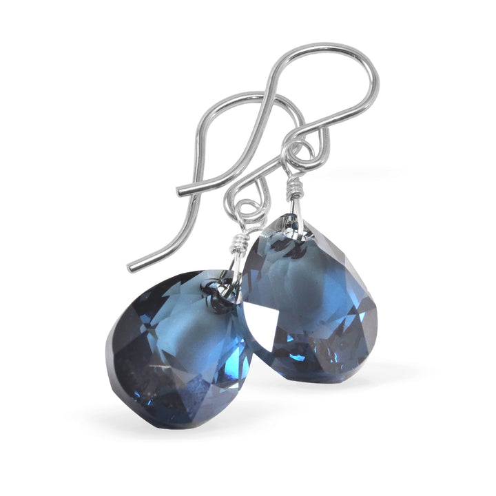 Spyglass Designs Wire Wrapped Earrings created with London Blue Sapphire Crystals 14k Solid Gold or Sterling Silver Dangles