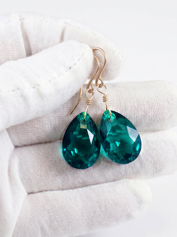 Spyglass Designs Earrings created with Crystals by Swarovski® Green Simulated Emerald 14k Solid Gold or Sterling Silver