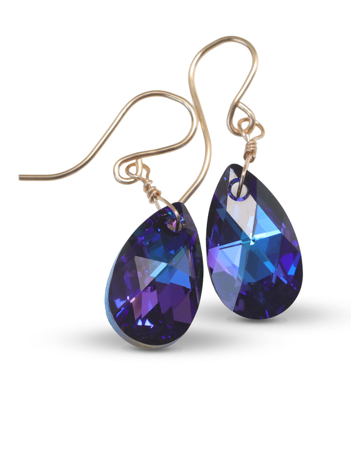 Spyglass Designs Earrings created with Crystals by Swarovski®  Heliotrope Blue simulated Sapphire 14k Solid Gold or Sterling Silver Dangle